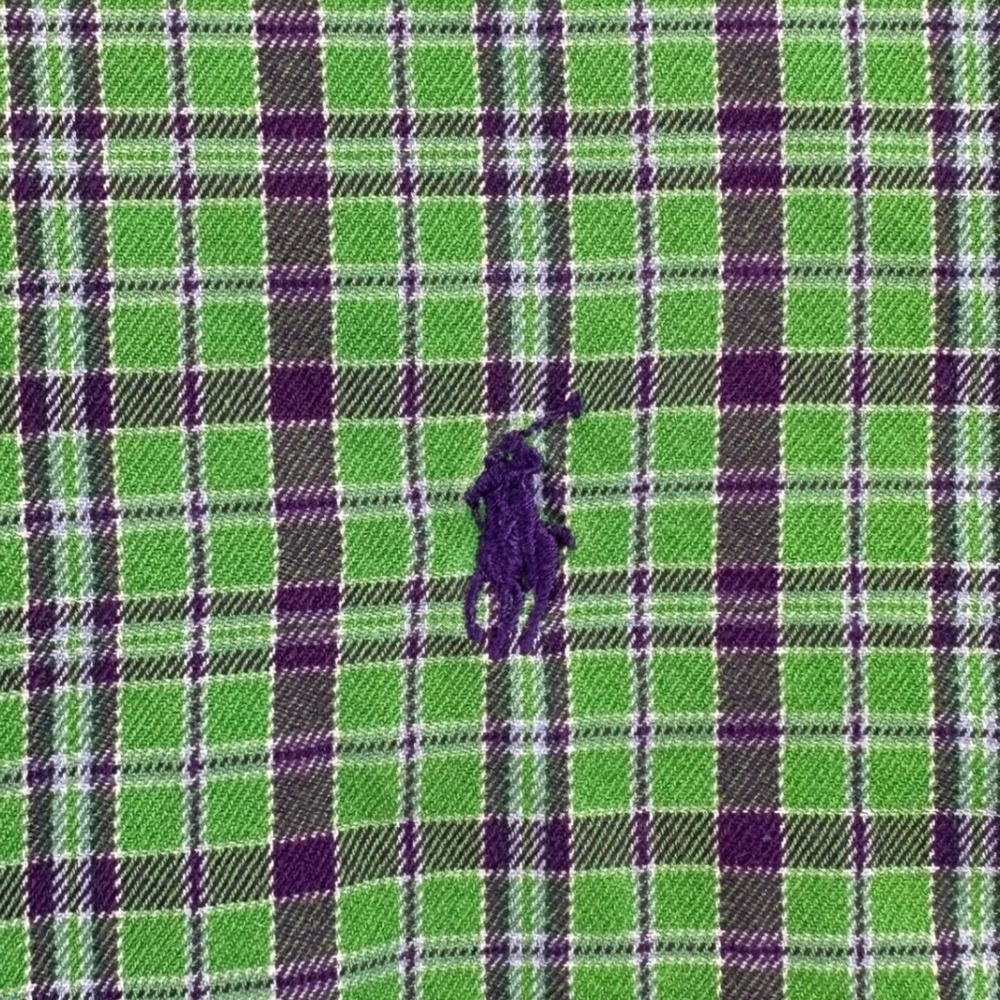 Ralph Lauren Blake Mens Small Green Purple Plaid Cotton Button Down Shirt Preppy - Picture 5 of 10